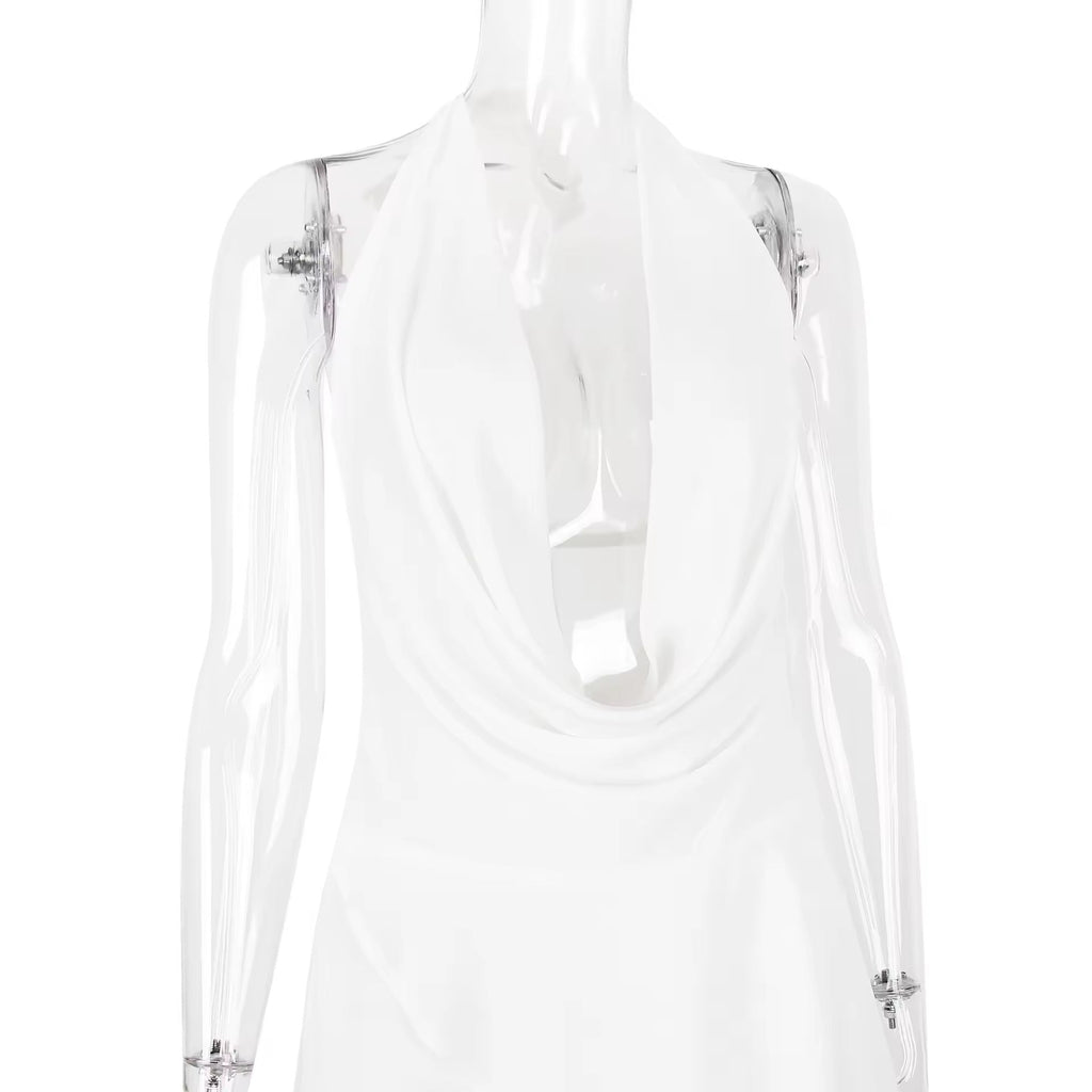 שמלת מיני מלמלה שיפון צווארון נופל גב פתוח - Juliana