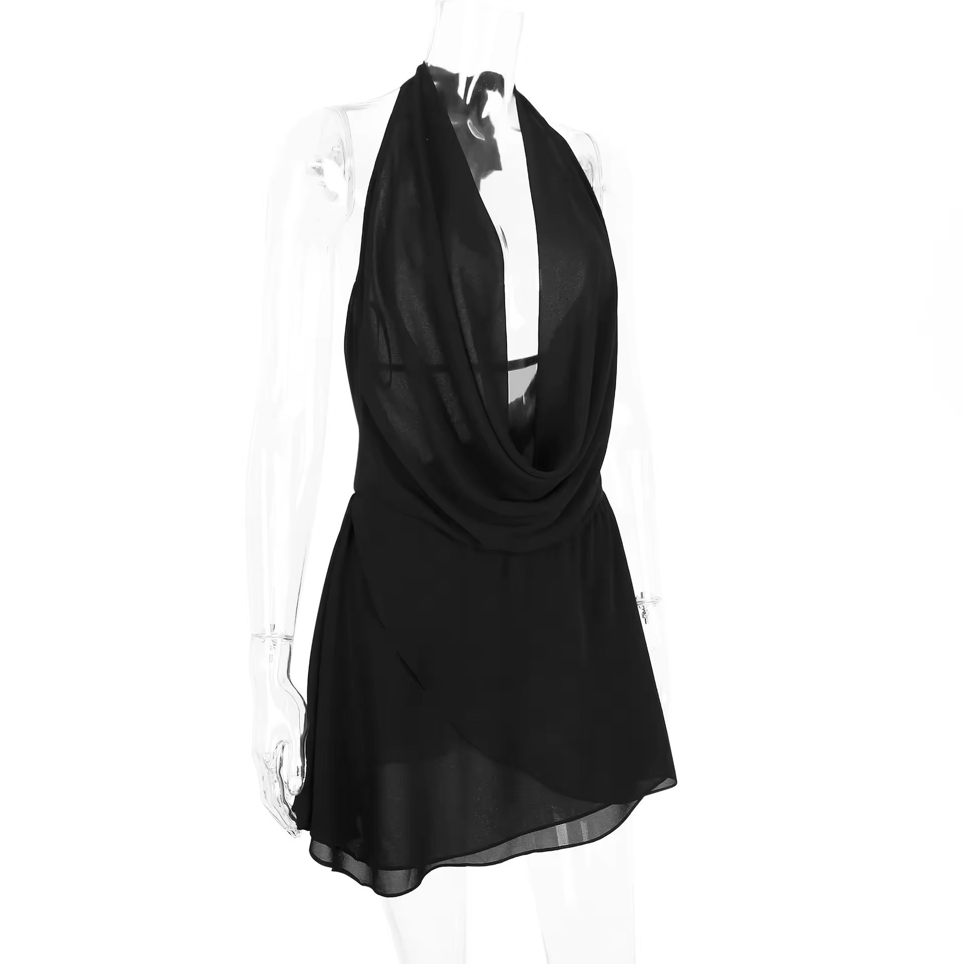 שמלת מיני מלמלה שיפון צווארון נופל גב פתוח - Juliana