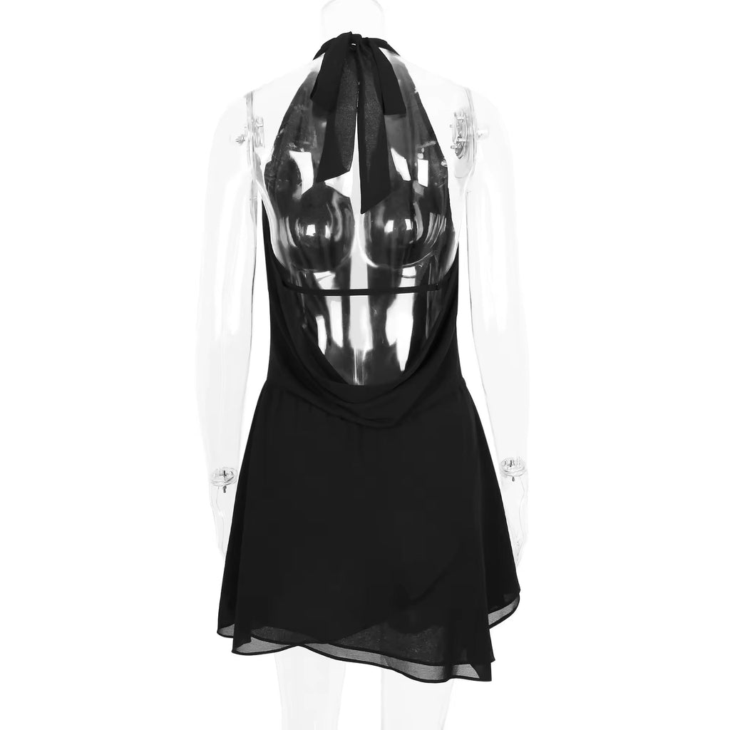 שמלת מיני מלמלה שיפון צווארון נופל גב פתוח - Juliana