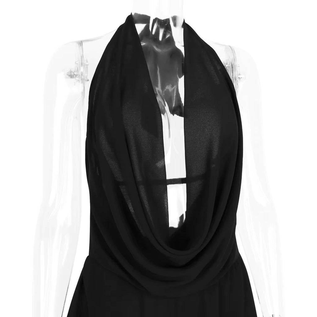 שמלת מיני מלמלה שיפון צווארון נופל גב פתוח - Juliana