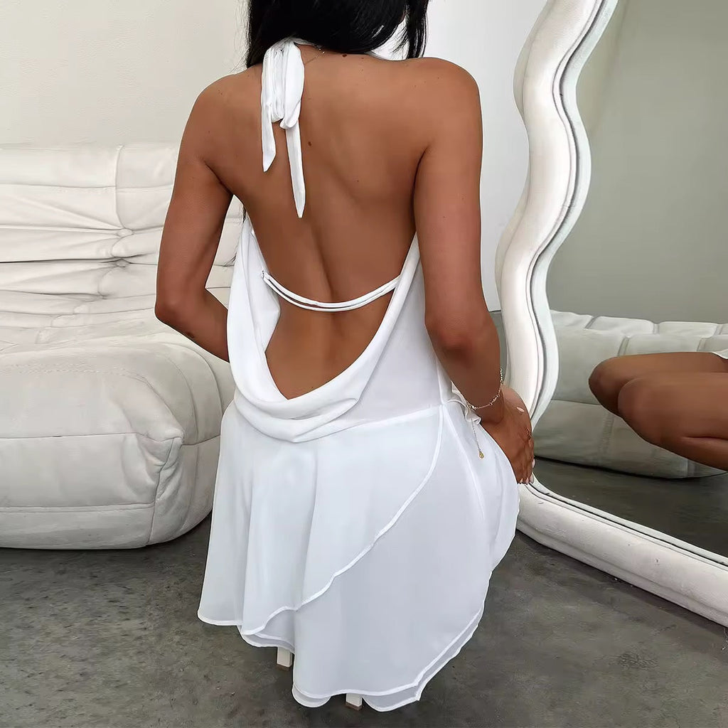 שמלת מיני מלמלה שיפון צווארון נופל גב פתוח - Juliana