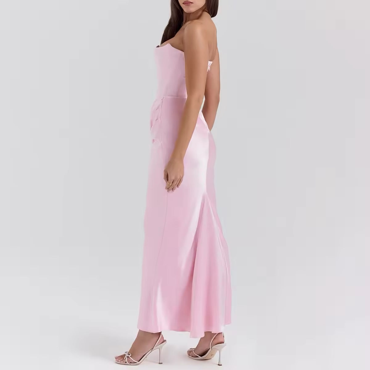 שמלת מקסי סטרפלס סאטן בשילוב מחוך צמוד - נויה