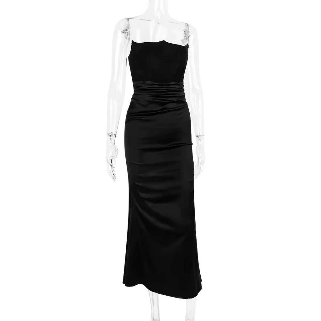 שמלת מקסי סטרפלס סאטן בשילוב מחוך צמוד - נויה