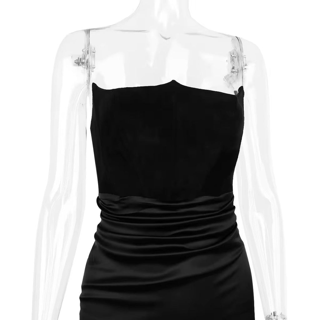 שמלת מקסי סטרפלס סאטן בשילוב מחוך צמוד - נויה