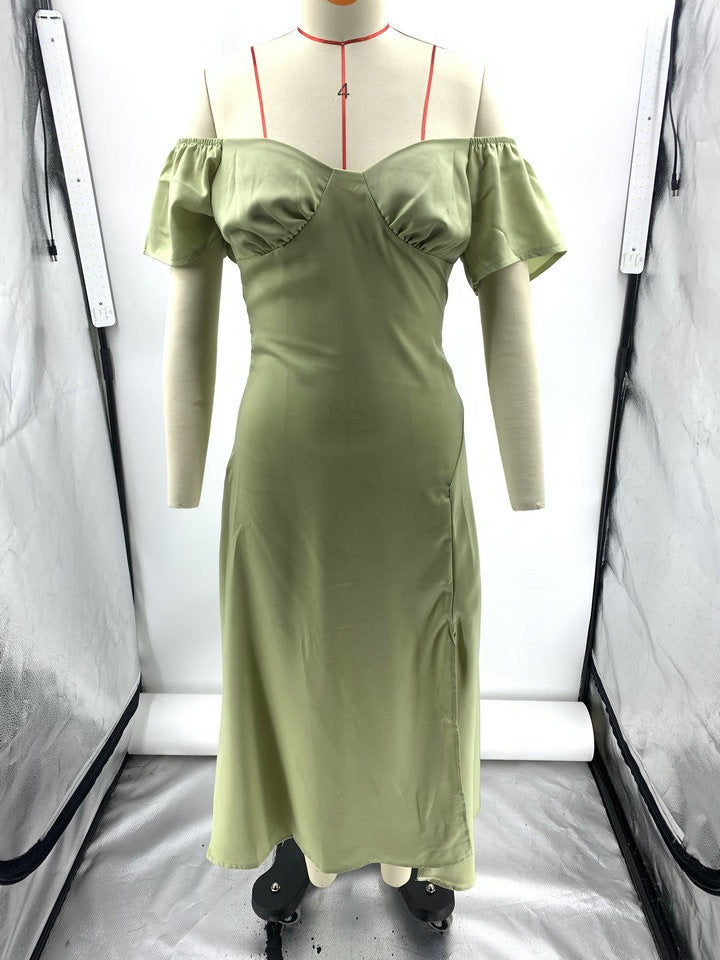 Koren satin midi dress with an off-the-shoulder design