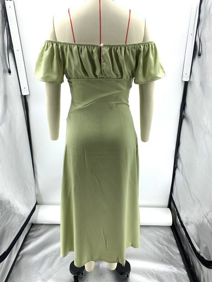 Koren satin midi dress with an off-the-shoulder design