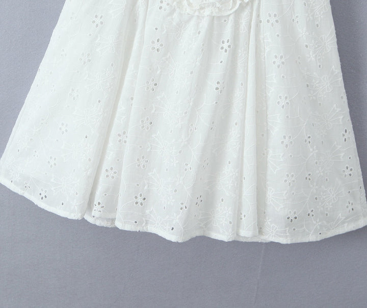 A-line mini dress in embroidered eyelet fabric with back ties for a fitted waist – Vנס