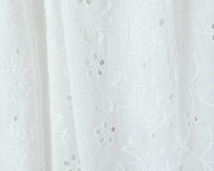 A-line mini dress in embroidered eyelet fabric with back ties for a fitted waist – Vנס