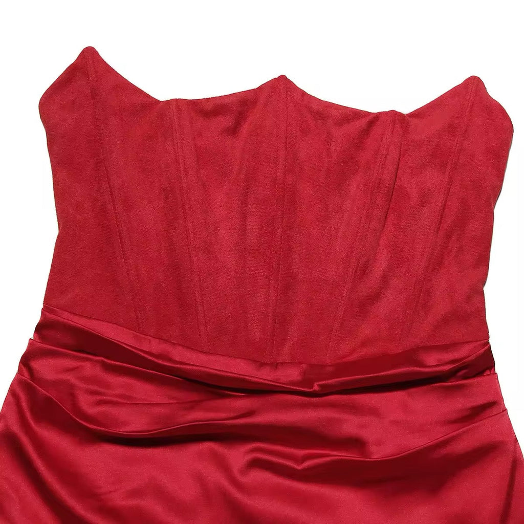 שמלת מקסי סטרפלס סאטן בשילוב מחוך צמוד - נויה