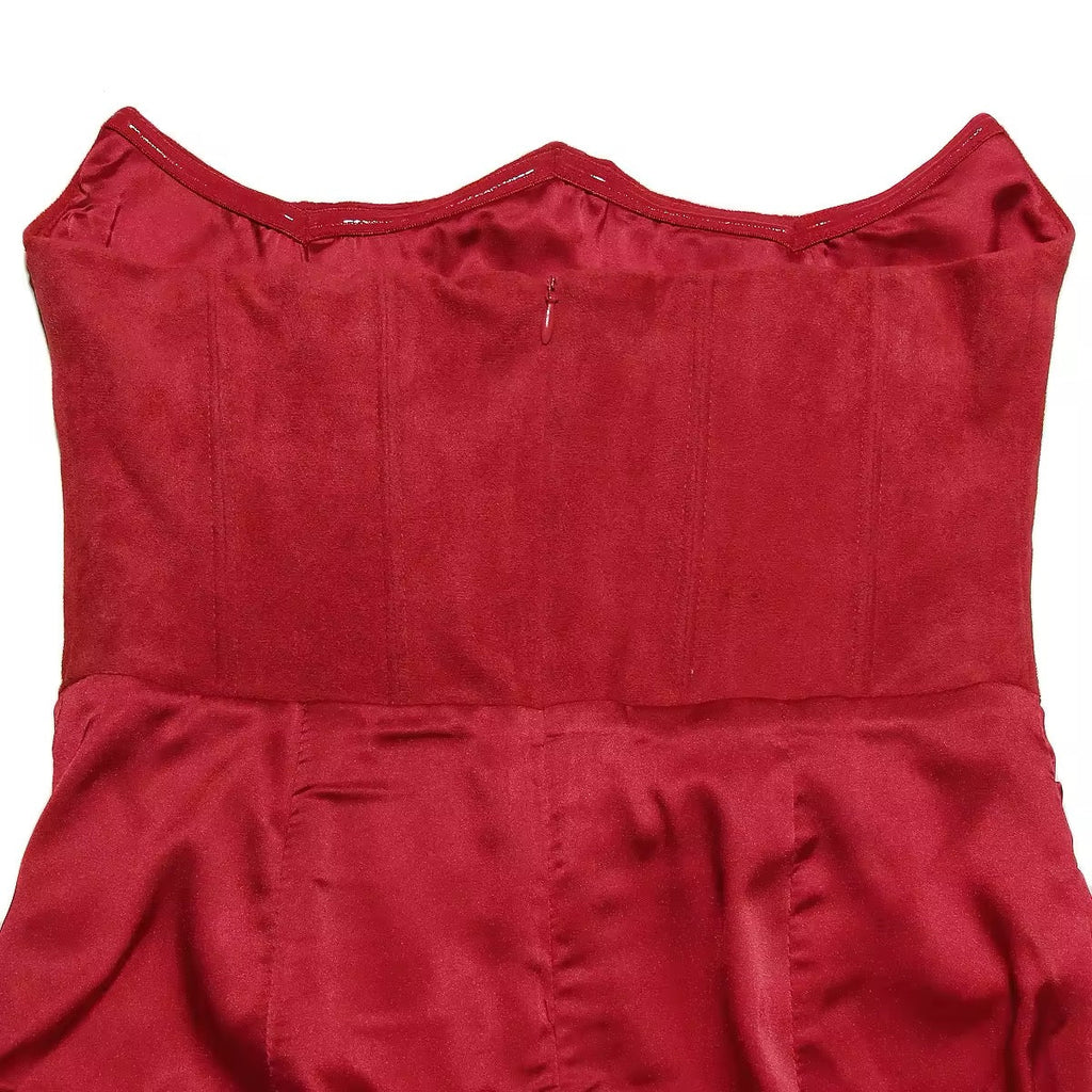 שמלת מקסי סטרפלס סאטן בשילוב מחוך צמוד - נויה