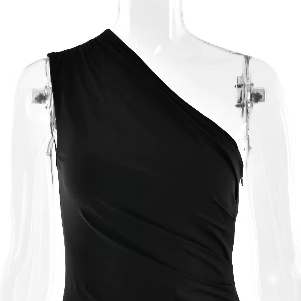 שמלת מקסי חלק תחתון סאטן בעיצוב כתפיה אחת - אלינוי