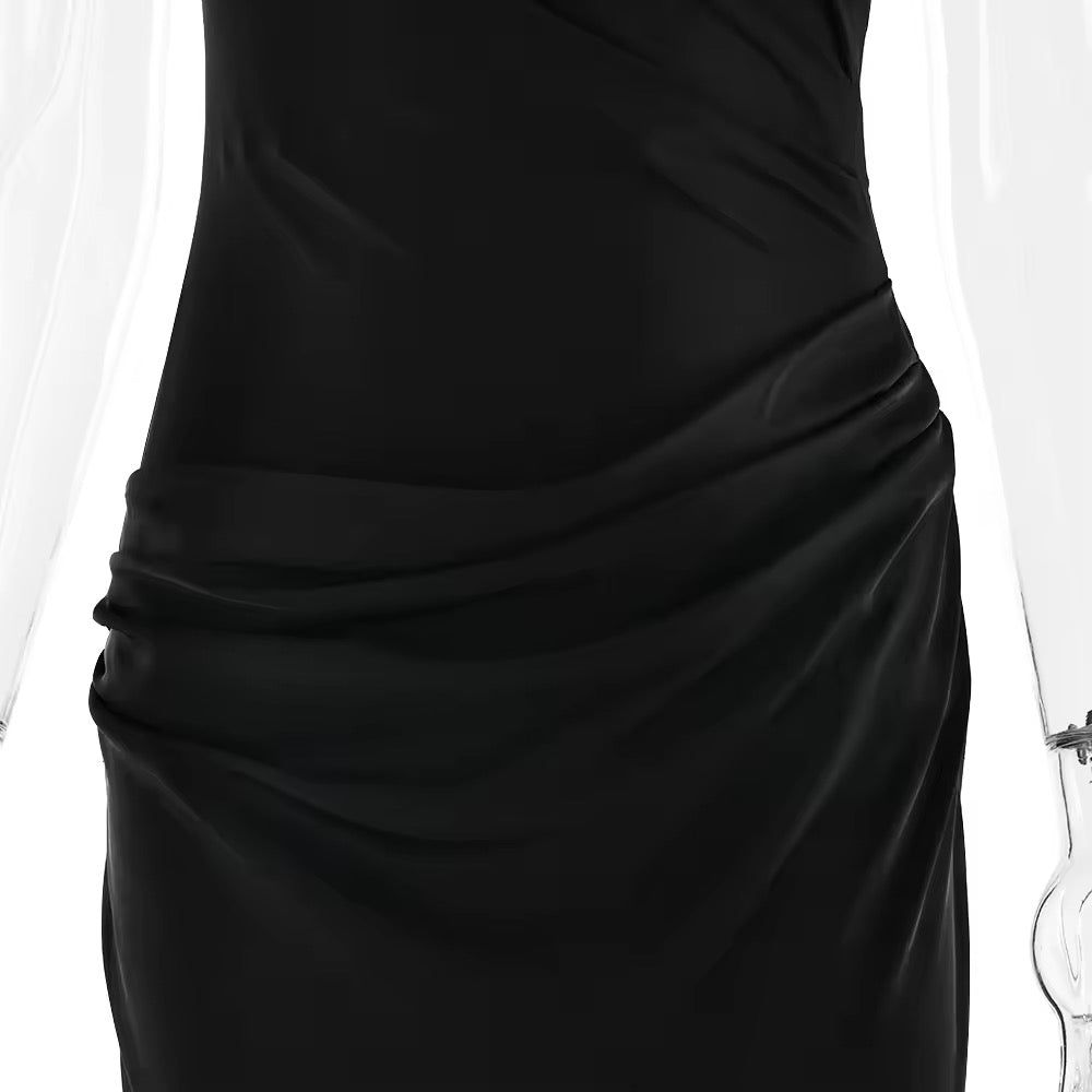 שמלת מקסי חלק תחתון סאטן בעיצוב כתפיה אחת - אלינוי