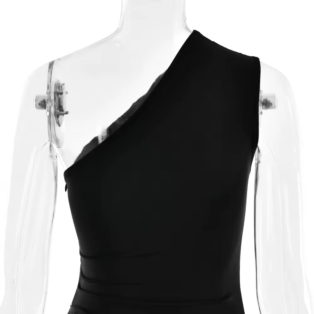 שמלת מקסי חלק תחתון סאטן בעיצוב כתפיה אחת - אלינוי