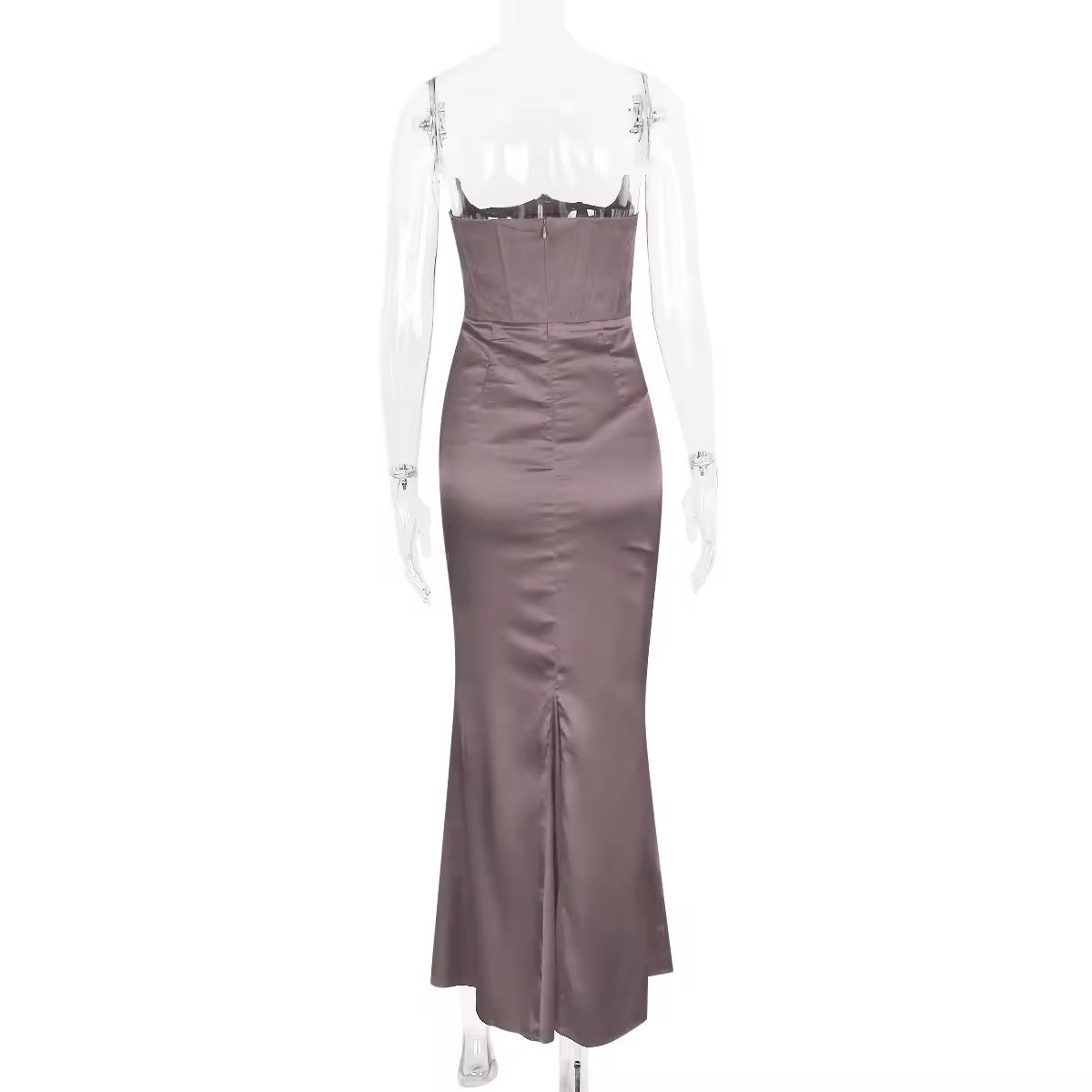 שמלת מקסי סטרפלס סאטן בשילוב מחוך צמוד - נויה