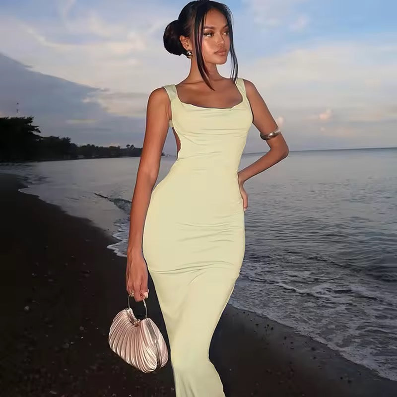 שמלת מקסי גב פתוח בעיטור פפיון סאטן - EMI