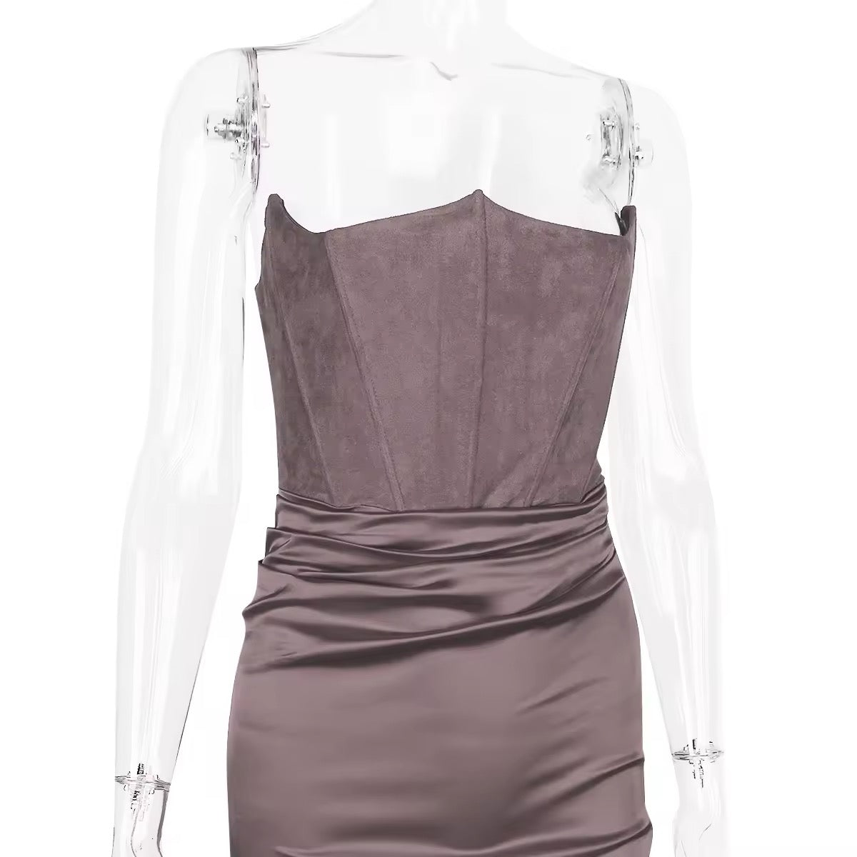 שמלת מקסי סטרפלס סאטן בשילוב מחוך צמוד - נויה