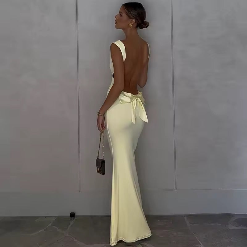 שמלת מקסי גב פתוח בעיטור פפיון סאטן - EMI