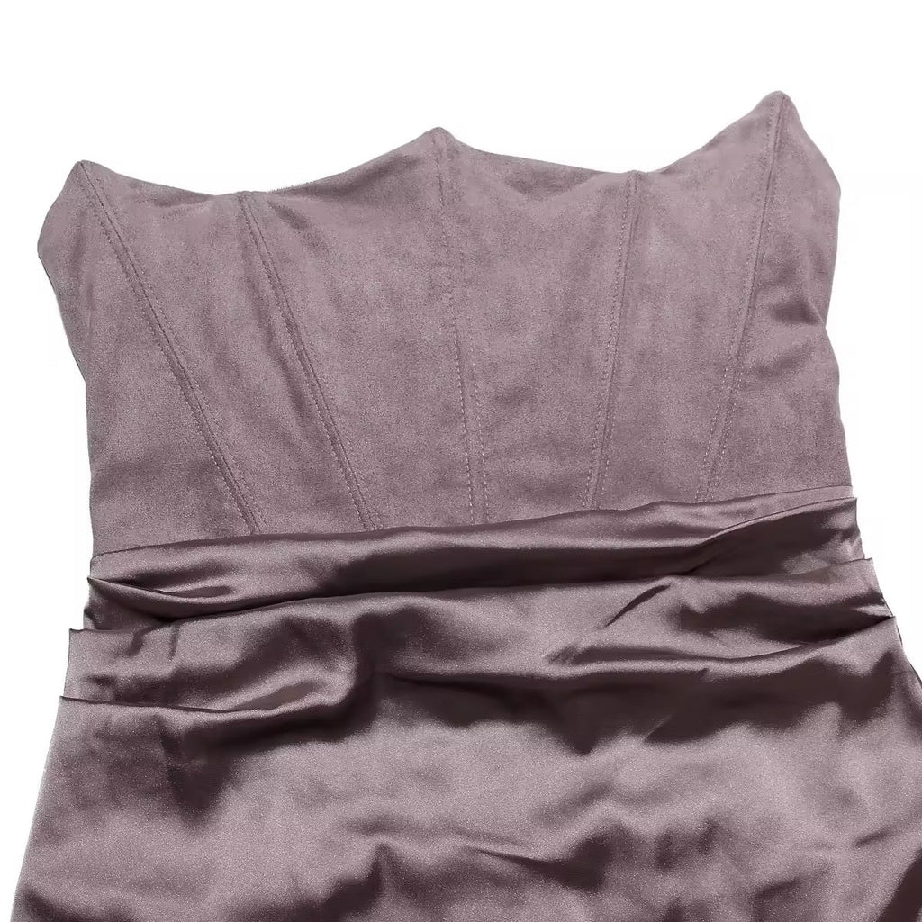 שמלת מקסי סטרפלס סאטן בשילוב מחוך צמוד - נויה