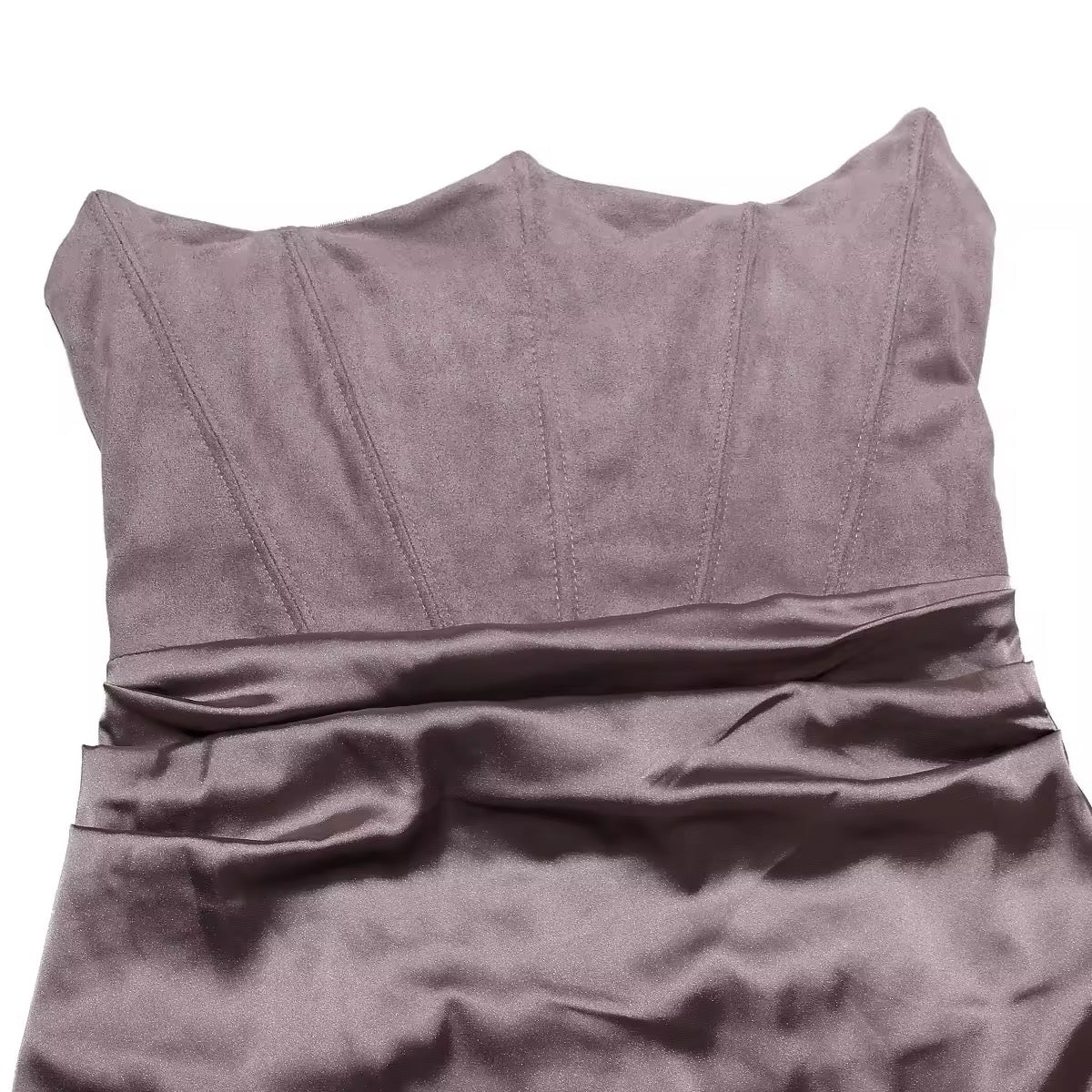 שמלת מקסי סטרפלס סאטן בשילוב מחוך צמוד - נויה