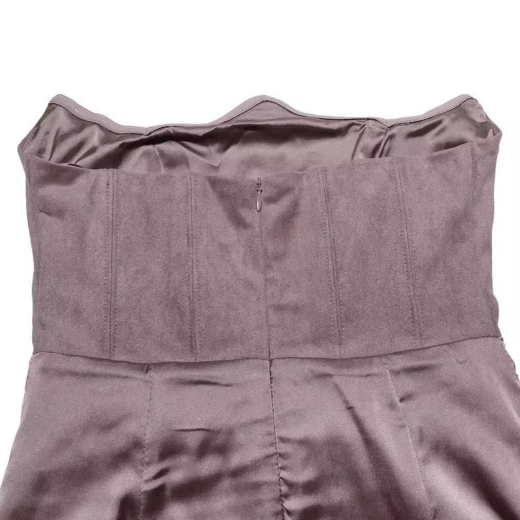 שמלת מקסי סטרפלס סאטן בשילוב מחוך צמוד - נויה