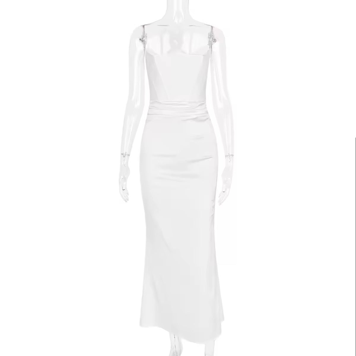 שמלת מקסי סטרפלס סאטן בשילוב מחוך צמוד - נויה