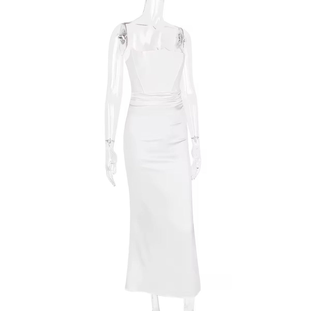 שמלת מקסי סטרפלס סאטן בשילוב מחוך צמוד - נויה