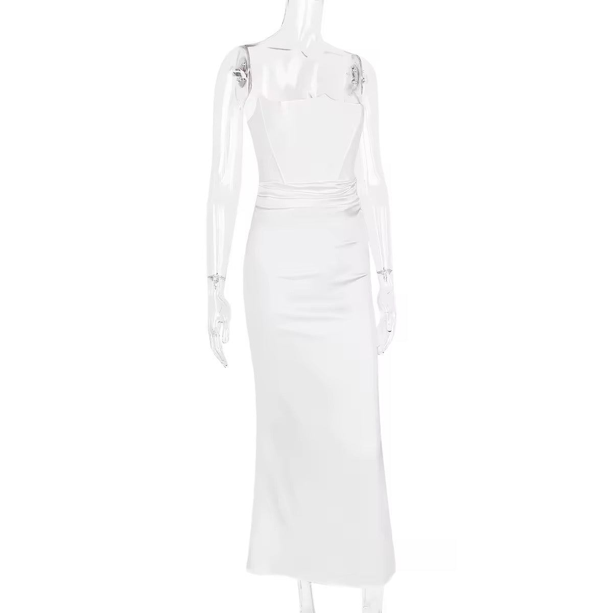 שמלת מקסי סטרפלס סאטן בשילוב מחוך צמוד - נויה