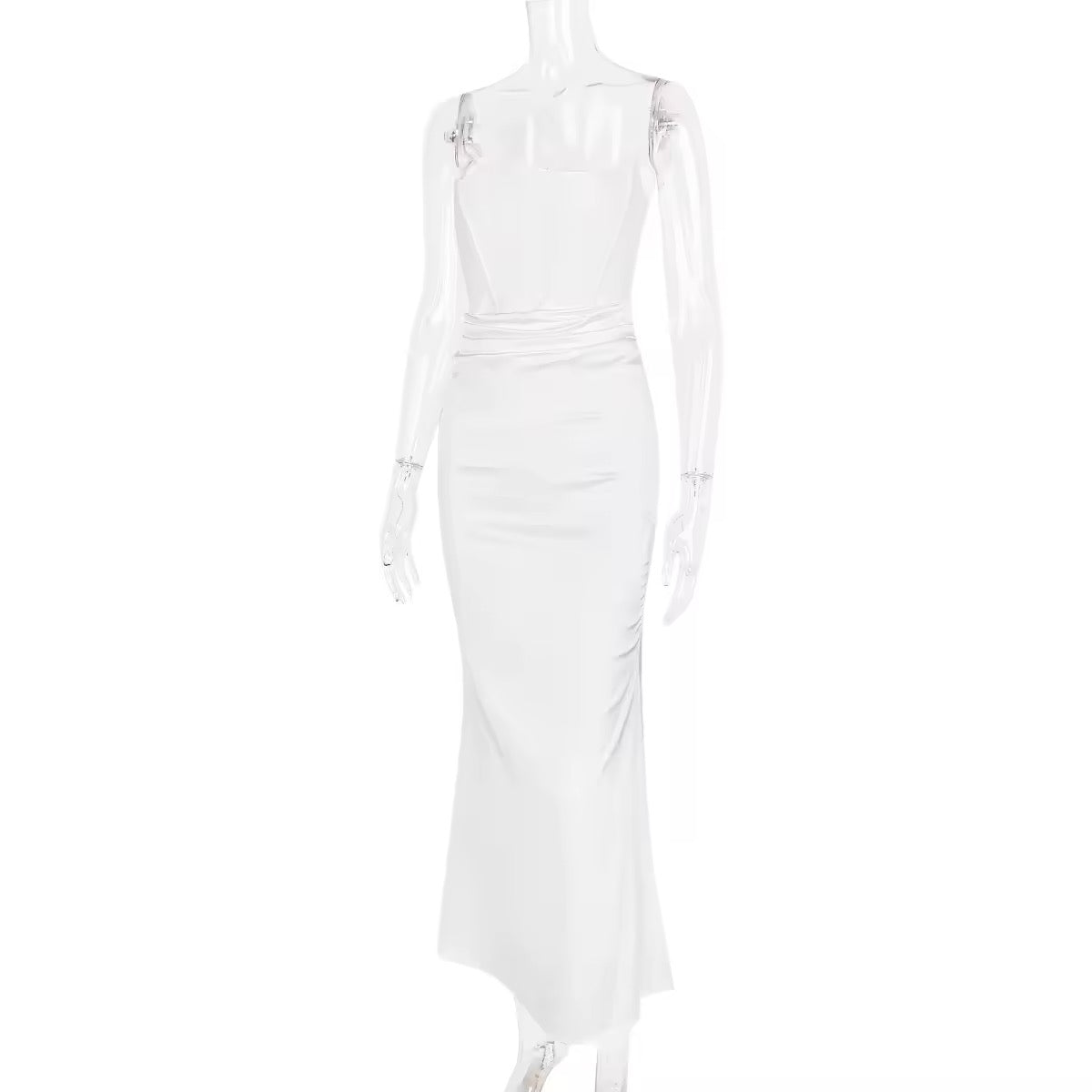 שמלת מקסי סטרפלס סאטן בשילוב מחוך צמוד - נויה