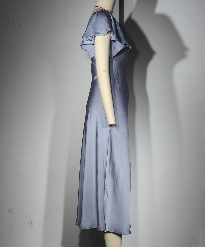 Koren satin midi dress with an off-the-shoulder design