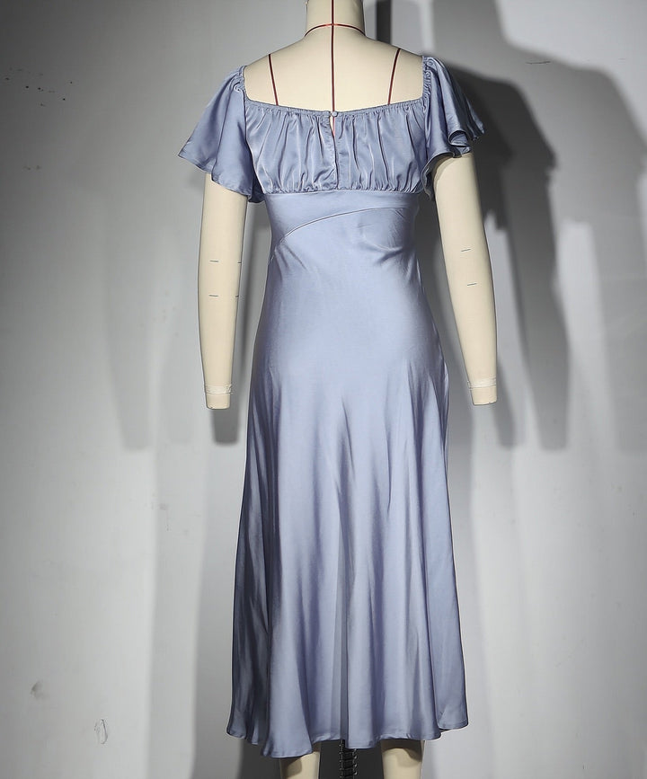 Koren satin midi dress with an off-the-shoulder design