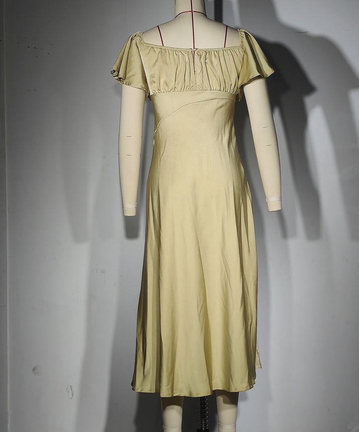 Koren satin midi dress with an off-the-shoulder design