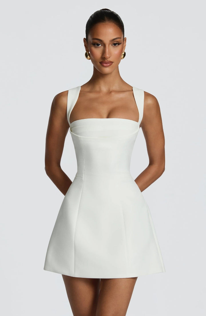 A-line mini dress with back ties for a fitted waist – Vela