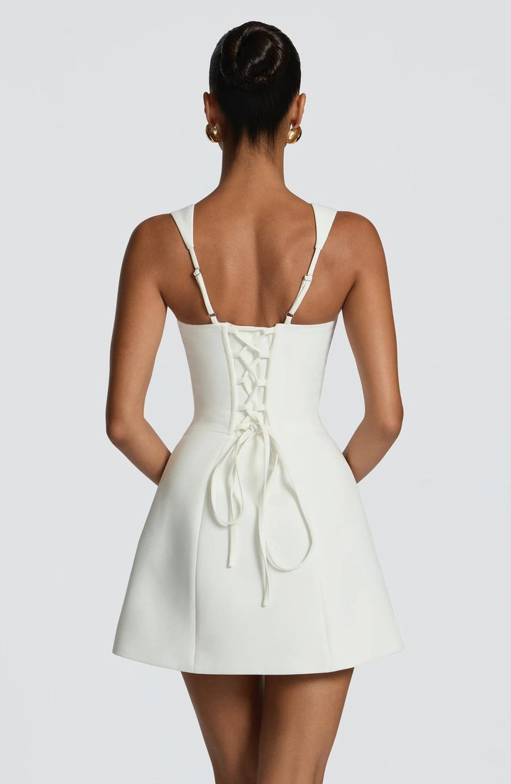 A-line mini dress with back ties for a fitted waist – Vela