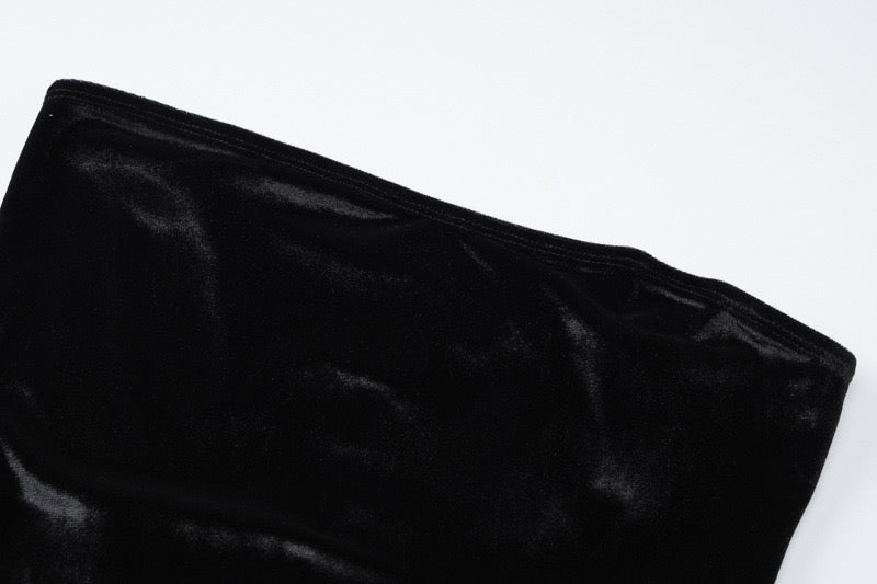 Velvet strapless maxi dress with slit design - BONNEY