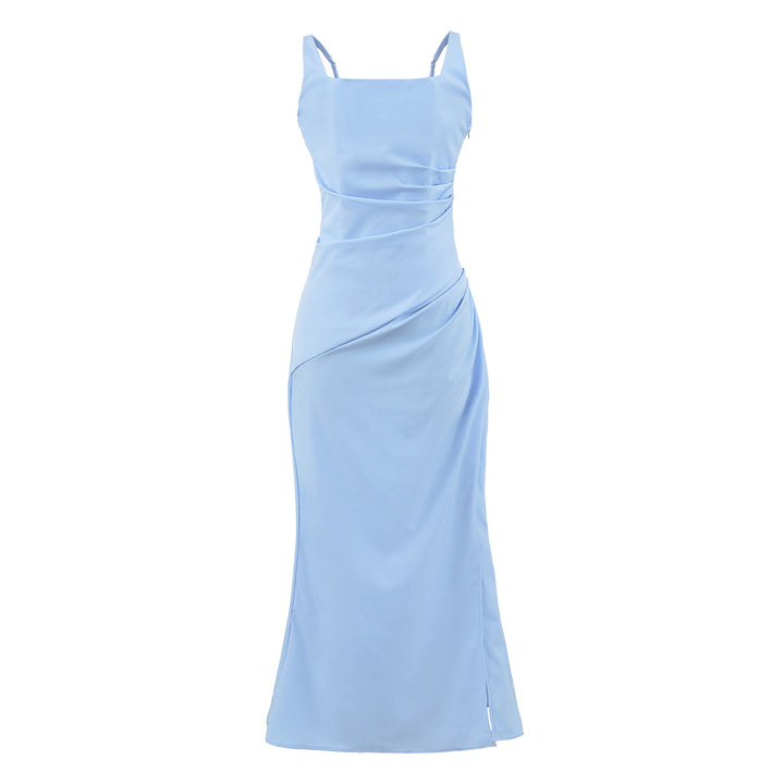 Elegant maxi dress with a slit and back ties for a fitted waist – SKY