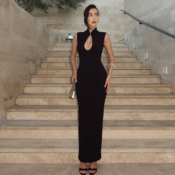 Elegant fitted maxi dress with buckle closure design - IRENA