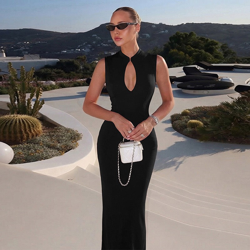 Elegant fitted maxi dress with buckle closure design - IRENA