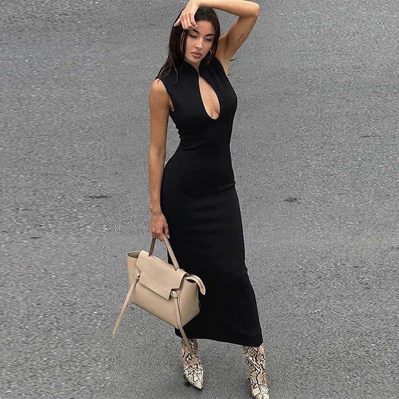 Elegant fitted maxi dress with buckle closure design - IRENA