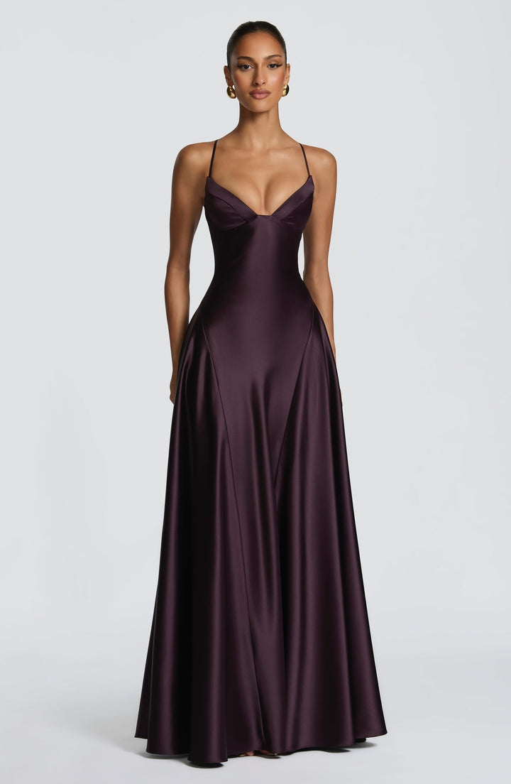 Satin maxi dress with back ties for a fitted waist – HILAY