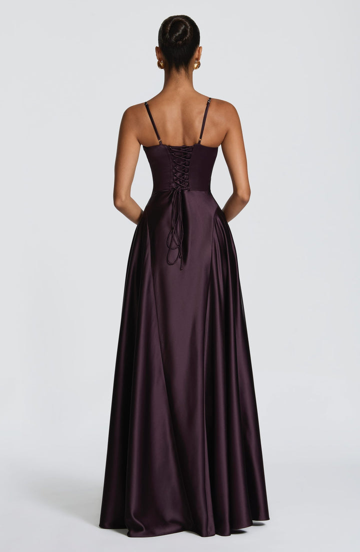 Satin maxi dress with back ties for a fitted waist – HILAY