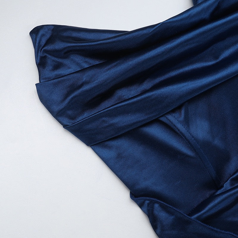 Elegant Maxi Strapless Satin Dress with Pleats and Slit Design - ORNA