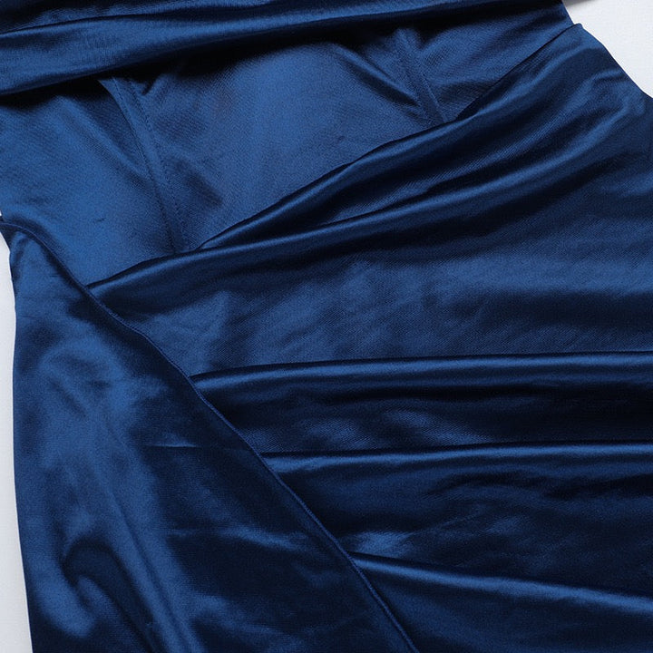 Elegant Maxi Strapless Satin Dress with Pleats and Slit Design - ORNA