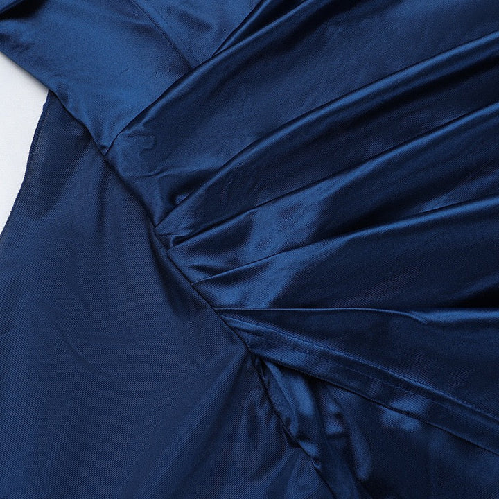 Elegant Maxi Strapless Satin Dress with Pleats and Slit Design - ORNA