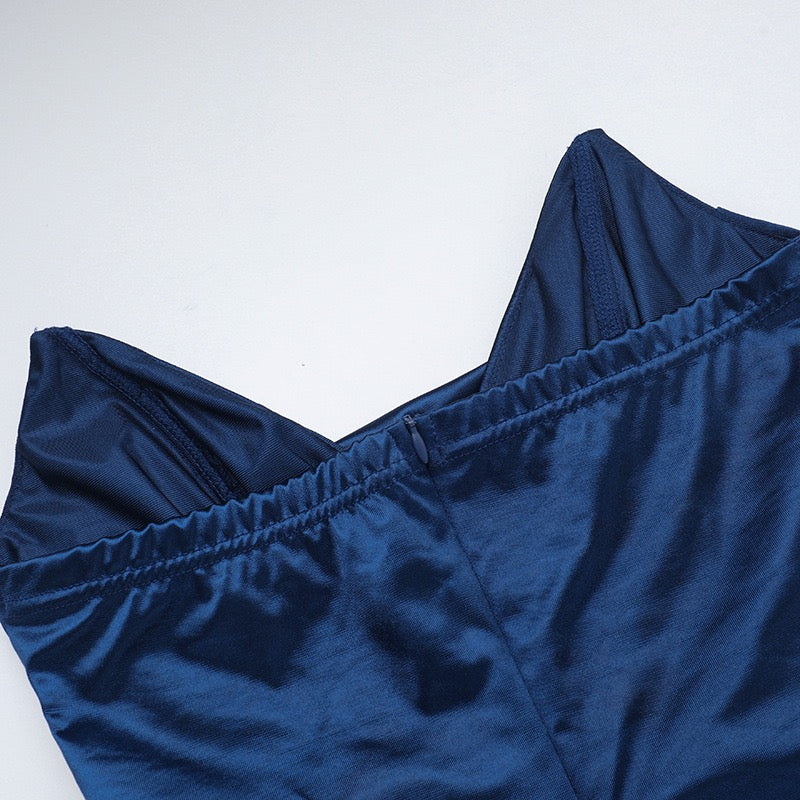 Elegant Maxi Strapless Satin Dress with Pleats and Slit Design - ORNA