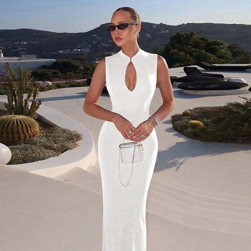 Elegant fitted maxi dress with buckle closure design - IRENA