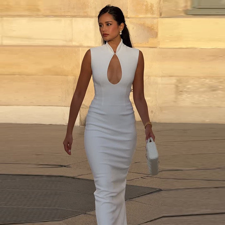 Elegant fitted maxi dress with buckle closure design - IRENA