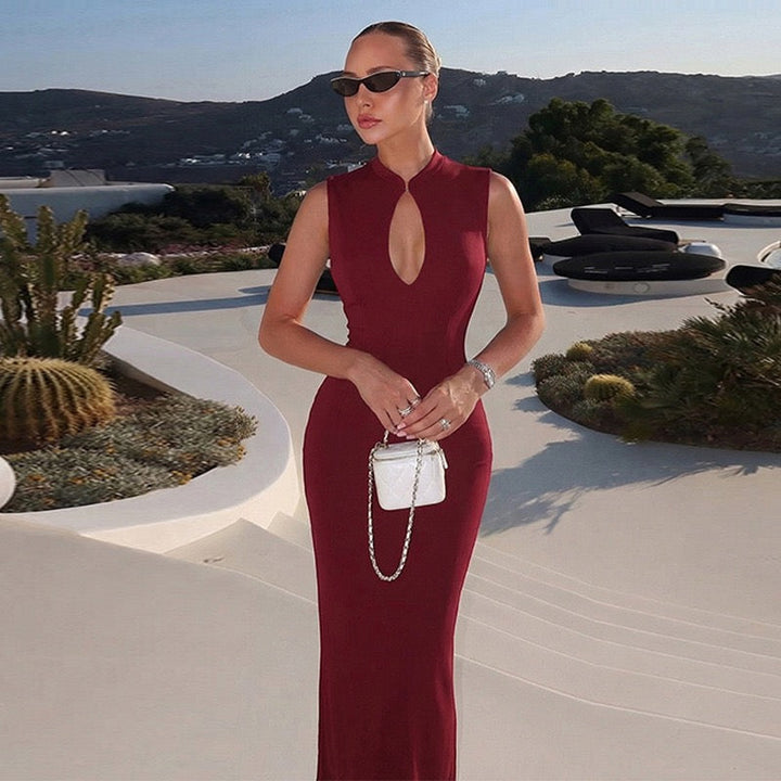 Elegant fitted maxi dress with buckle closure design - IRENA