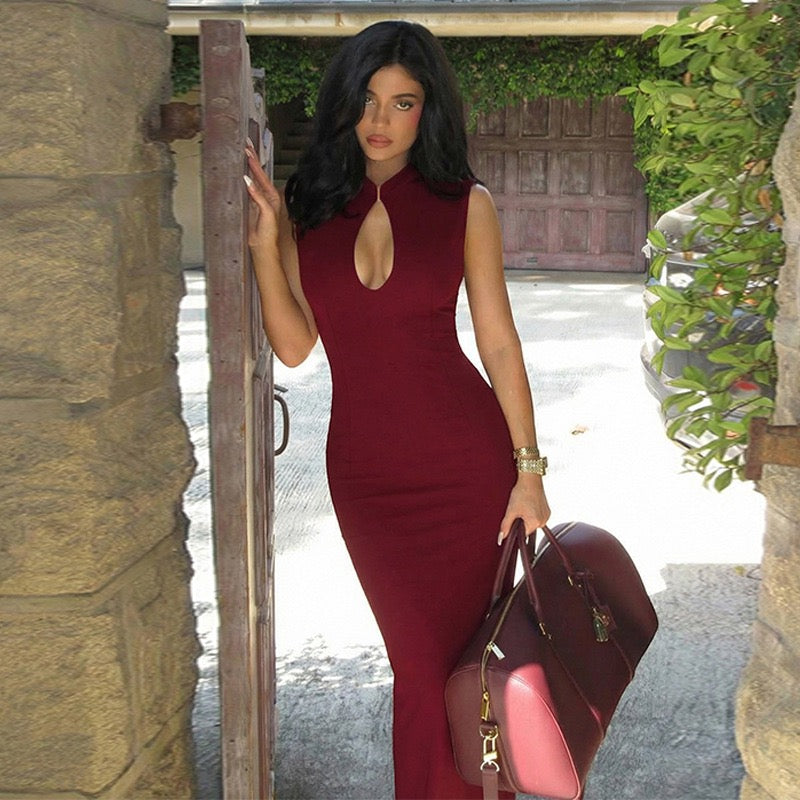 Elegant fitted maxi dress with buckle closure design - IRENA