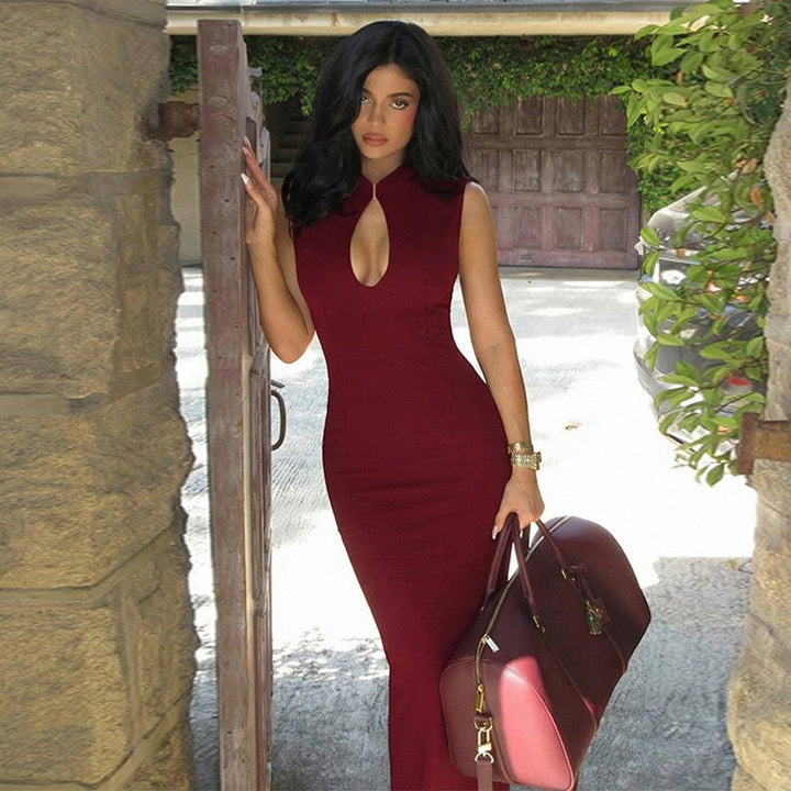 Elegant fitted maxi dress with buckle closure design - IRENA