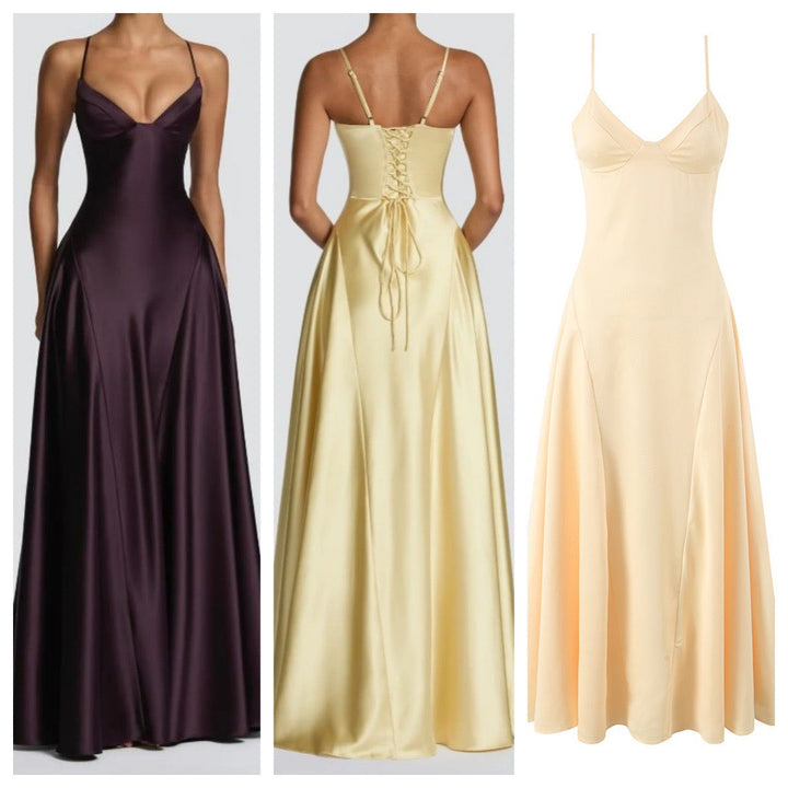 Satin maxi dress with back ties for a fitted waist – HILAY